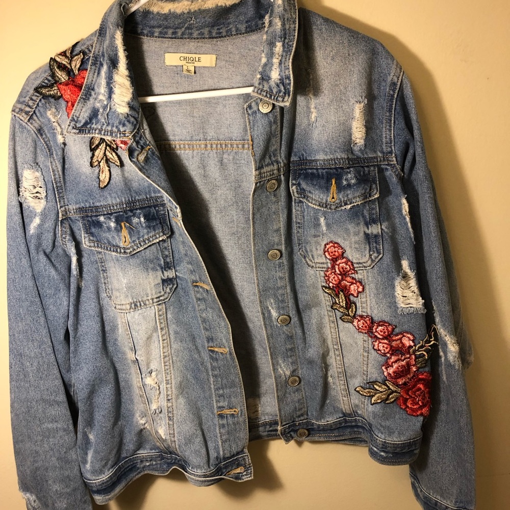 Distressed Floral Jean Jacket Women’s